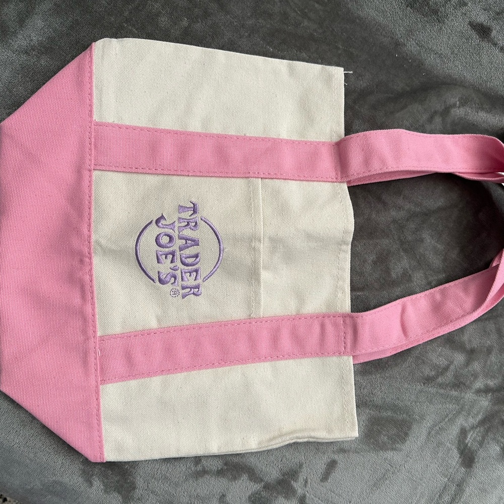 Canvas Tote Bag in Cream and Pink with Embroidered Logo